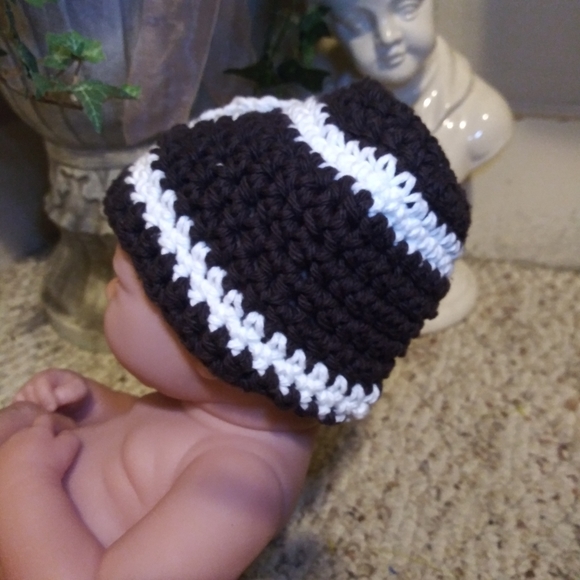 Baby Girl Hand Crocheted Football Themed Beanie - Picture 4 of 8
